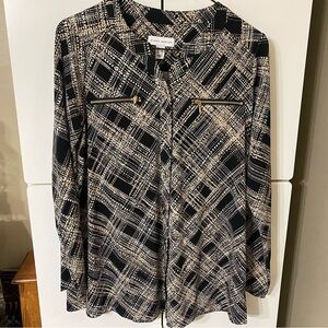 Women blouse Susan Graver size XS black/tan